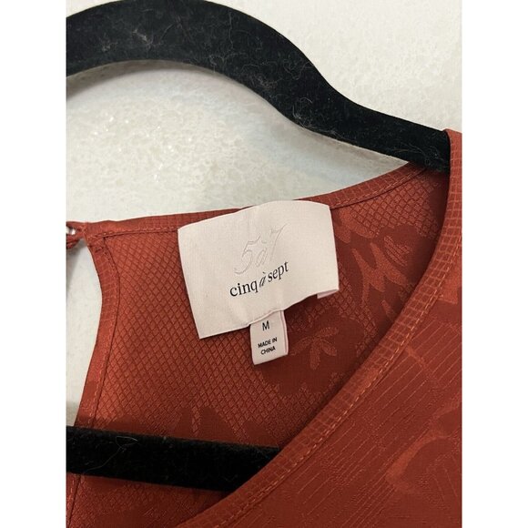 Cinq A Sept Silk Top Blouse Ruffle Asymmetric Size Medium Rust Orange Jacquard - Picture 8 of 15
